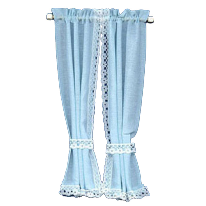 Dolls House Baby Blue Curtains Drapes on Rail Miniature 1:12 Window Accessory