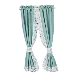 Dolls House Green Curtains Drapes on Rail Miniature 1:12 Scale Window Accessory Dolls House Green Curtains Drapes on Rail Miniature 1:12 Scale Window Accessory