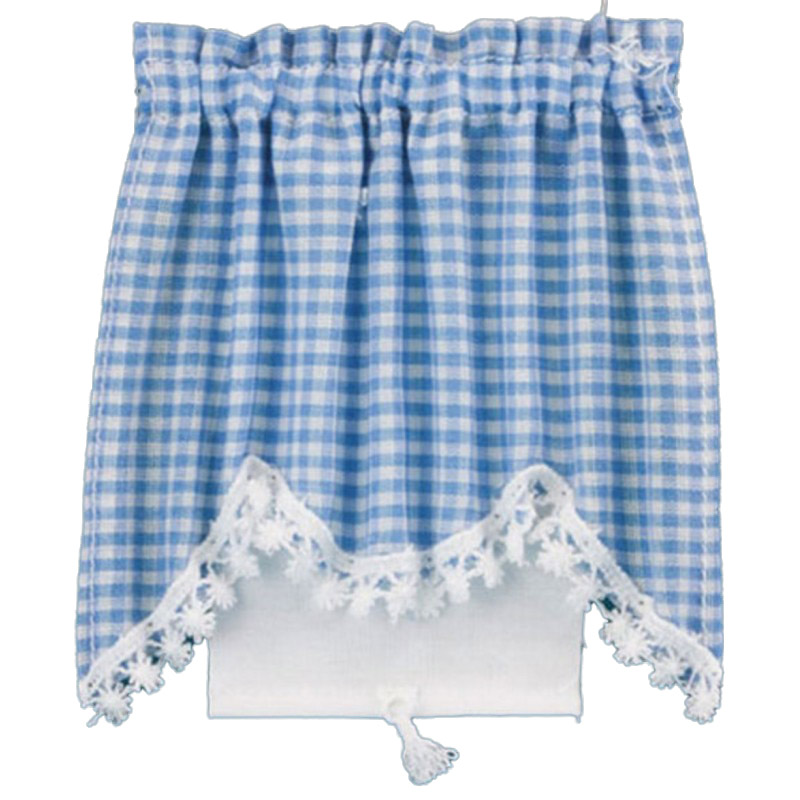 Dolls House Blue Gingham Curtain & Roller Blind Miniature Window Accessory