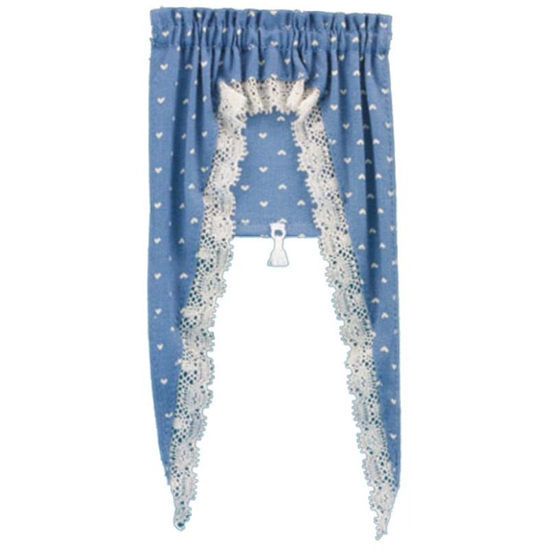 Dolls House Blue Tiffany Heart Curtains Miniature Window Accessory