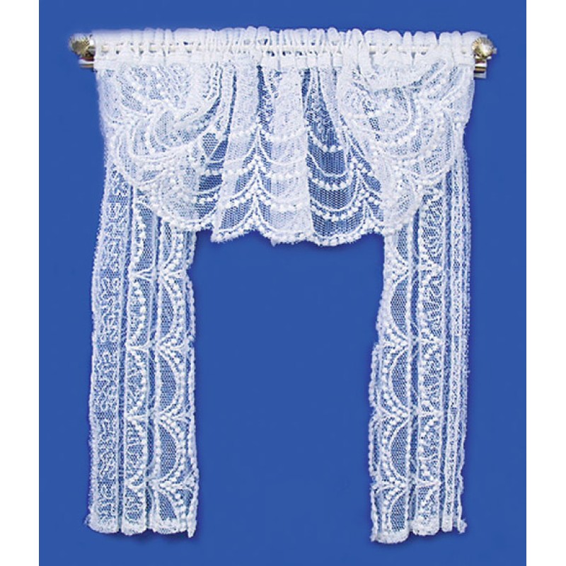 Dolls House White Lace Double Drape Curtain Miniature Accessory