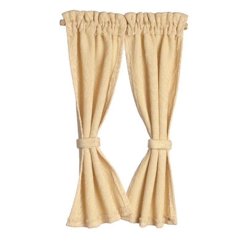 Dolls House Light Gold Curtains on Rail Miniature Window Accessory Dolls House Light Gold Curtains on Rail Miniature Window Accessory