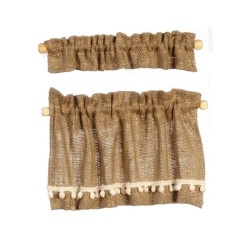 Dolls House Brown Burl Curtain & Pelmet Set Window Accessory Dolls House Brown Burl Curtain & Pelmet Set Window Accessory