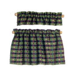 Dolls House Green And Blue Cafe Curtains Miniature Window Accessory Dolls House Green And Blue Cafe Curtains Miniature Window Accessory