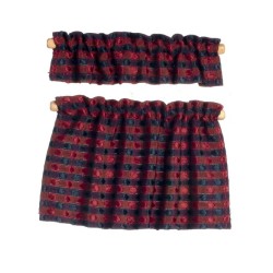 Dolls House Red And Blue Cafe Curtains Miniature Window Accessory Dolls House Red And Blue Cafe Curtains Miniature Window Accessory