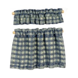 Dolls House Blue Damask Curtain & Pelmet Set Cafe Window Accessory Dolls House Blue Damask Curtain & Pelmet Set Cafe Window Accessory