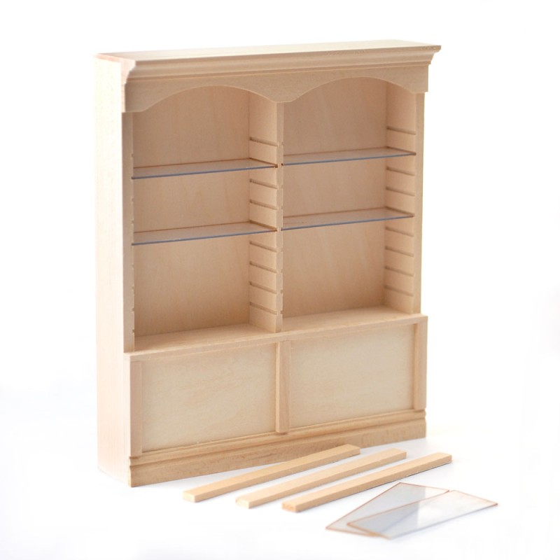 Dolls House Bare Wood 2 Bay Shop Fitting Double Display Shelf Unit