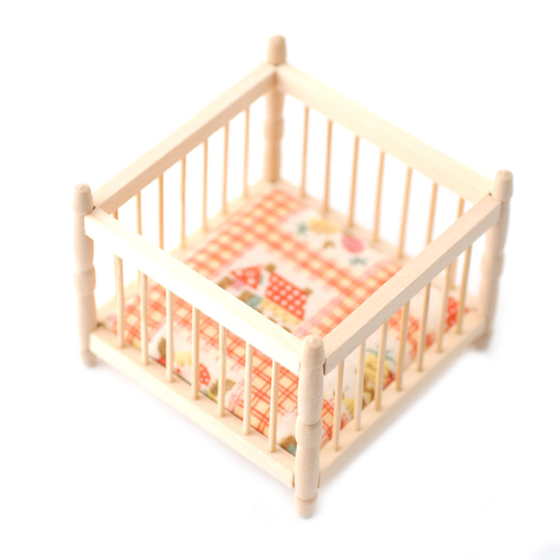 Dolls House Bare Wood Slatted Play Pen Miniature Playpen Nursery Baby Furniture