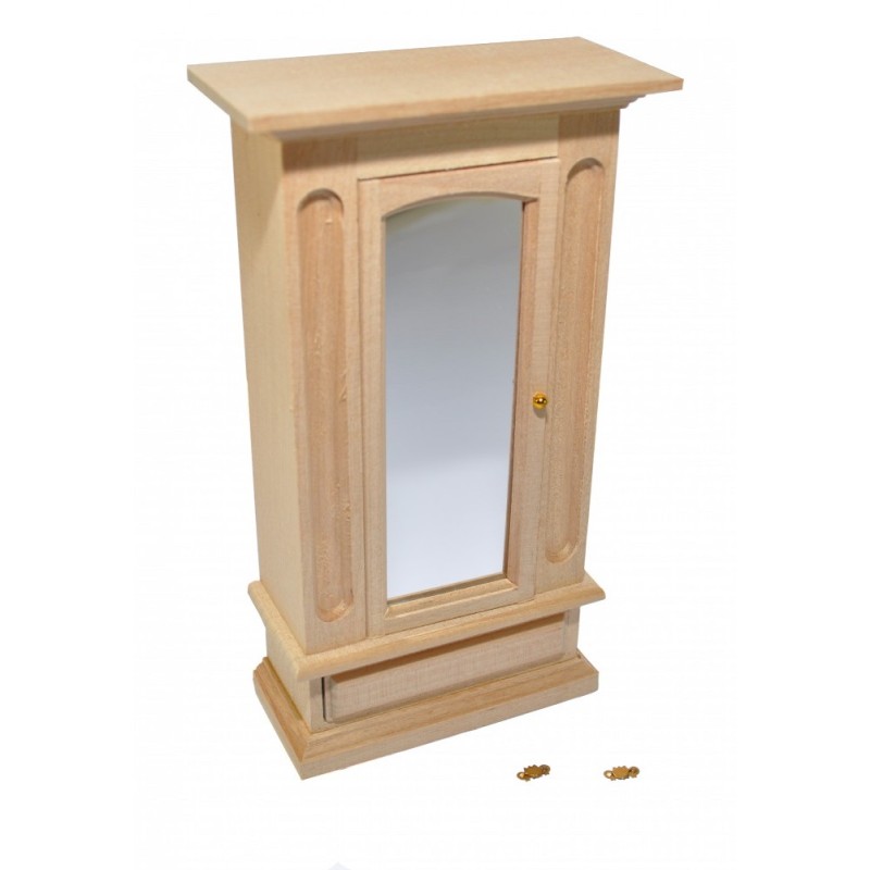 Dolls House Bare Wood Wardrobe Mirrored Door Miniature Bedroom Furniture 1:12