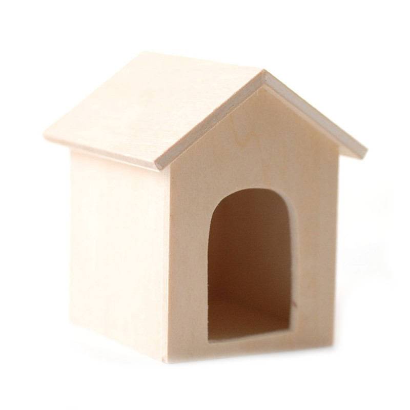 Dolls House Bare Wood Dog Kennel Miniature Unfinished Pet Garden Accessory 1:12
