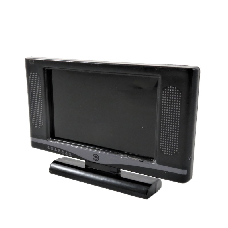 Dolls House Modern Black Widescreen Television TV 1:12 Living Room Accessory