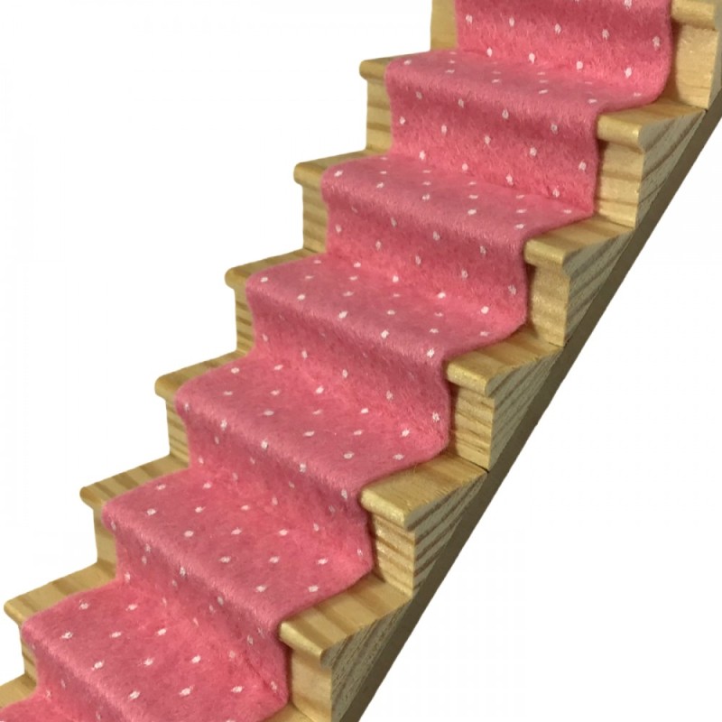 Dolls House Rose Pink Spotted Stair Carpet Runner Self Adhesive Flooring 1:12