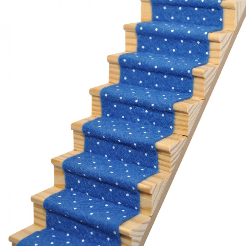 Dolls House Windsor Blue Spotted Stair Carpet Runner Self Adhesive 1:12 Flooring