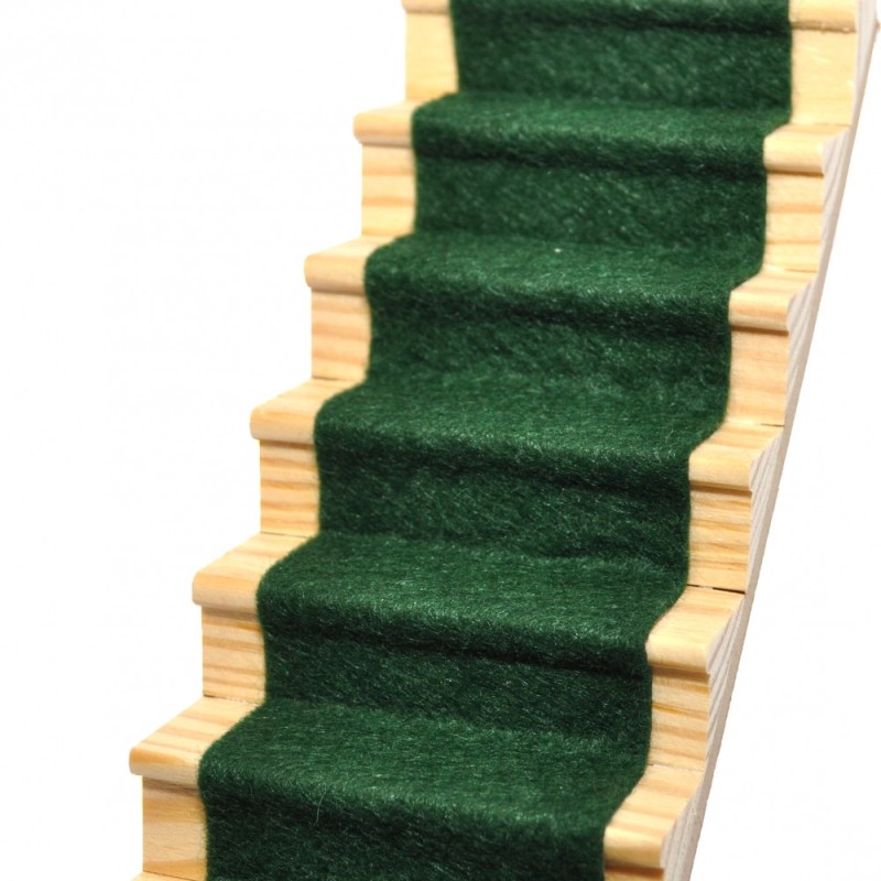 Dolls House Ivy Green Wool Mix Stair Carpet Runner Self Adhesive 1:12 Flooring