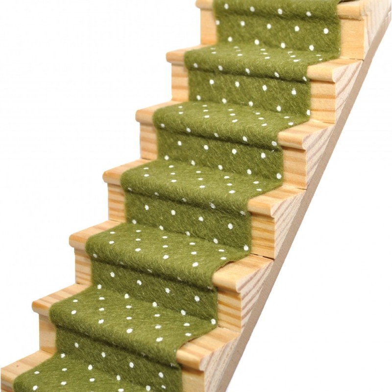 Dolls House Olive Green Spotted Stair Carpet Runner Self Adhesive Flooring