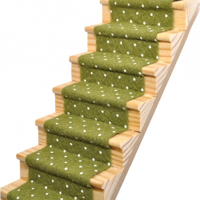Dolls House Olive Green Spotted Stair Carpet Runner Self Adhesive Flooring Dolls House Olive Green Spotted Stair Carpet Runner Self Adhesive Flooring
