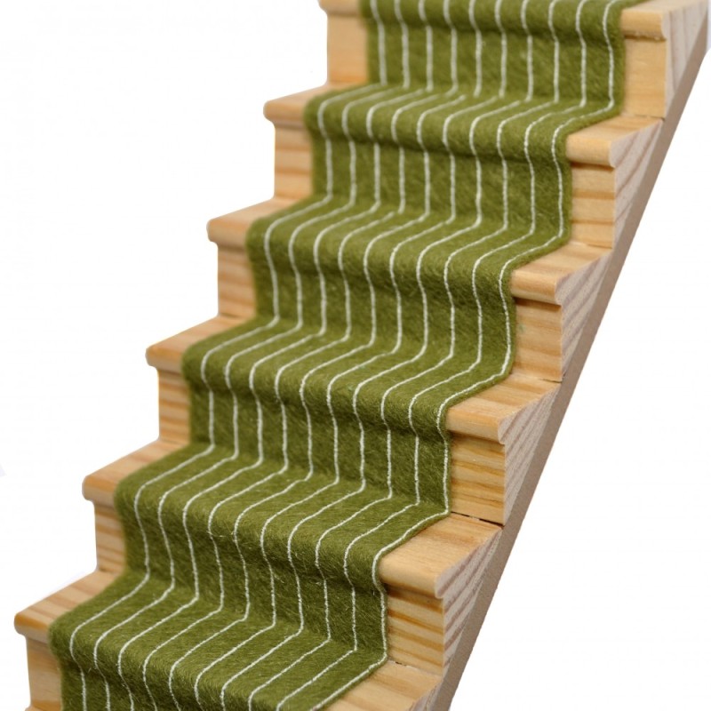 Dolls House Olive Green Striped Stair Carpet Runner Self Adhesive 1:12 Flooring