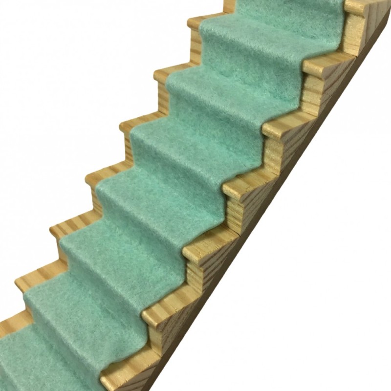 Dolls House Eau de Nil Green Wool Mix Stair Carpet Runner Self Adhesive Flooring