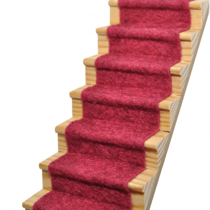 Dolls House Pomegranate Red Wool Mix Stair Carpet Runner Self Adhesive Flooring