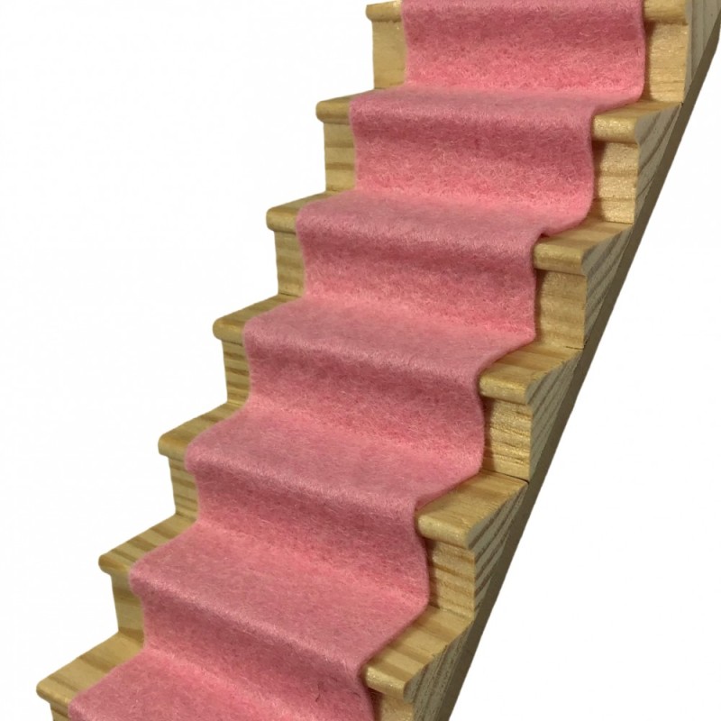 Dolls House Pastel Pink Wool Mix Stair Carpet Runner Self Adhesive Flooring