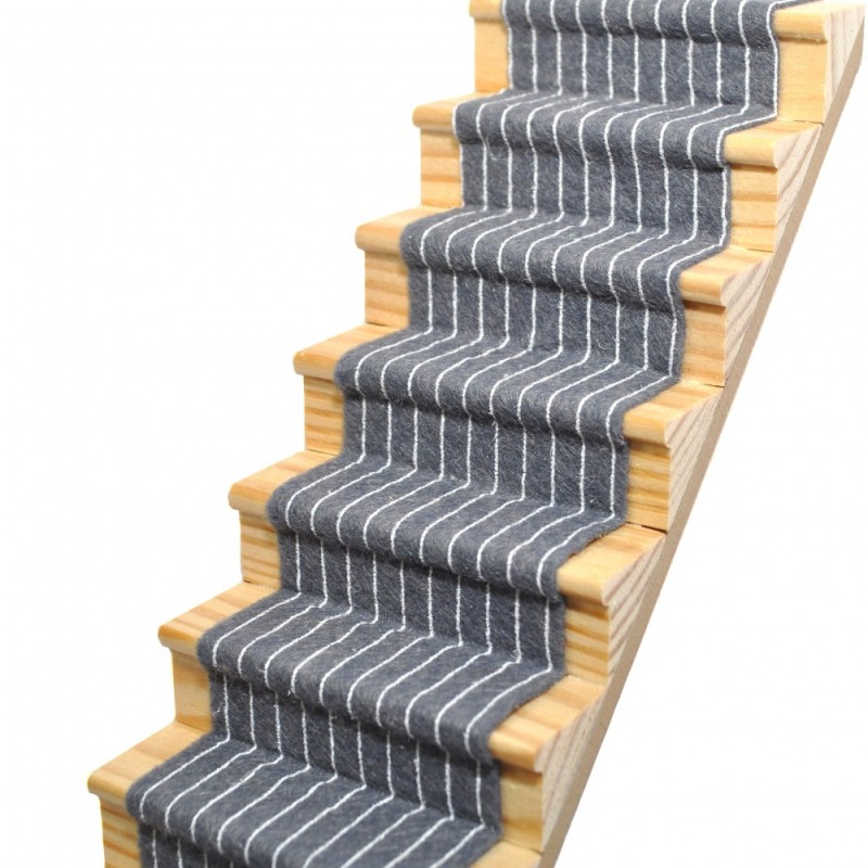 Dolls House Slate Grey Striped Stair Carpet Runner Self Adhesive 1:12 Flooring