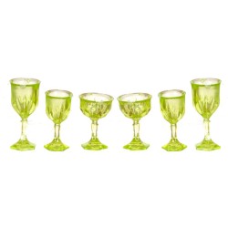 Dolls House Green Cut Stemware Glasses Set Chrysnbon Miniature 1:12