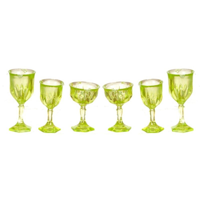 Dolls House Green Cut Stemware Glasses Set Chrysnbon Miniature 1:12