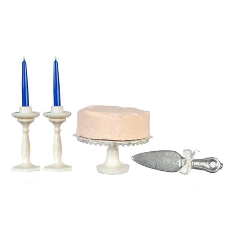 Dolls House Cake on Stand & Candlesticks Set Dining Room Accessory Dolls House Cake on Stand & Candlesticks Set Dining Room Accessory