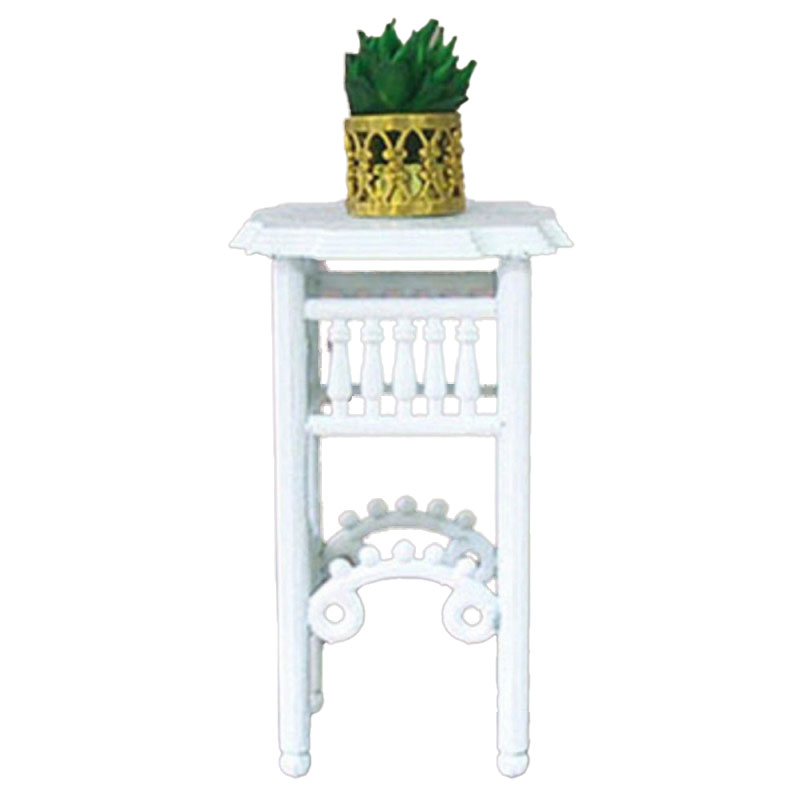 Dolls House White Plant Stand with Plant in Pot Miniature Furniture