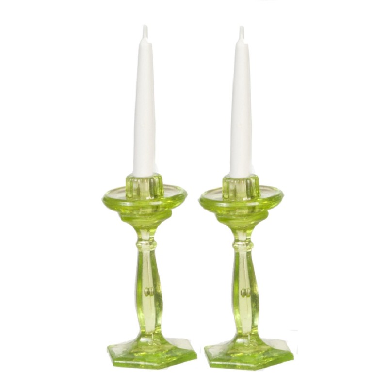 Dolls House Green Candlesticks Chrysnbon Miniature Dining Accessory