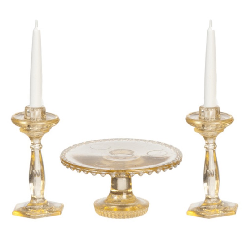 Dolls House Amber Cake Stand & Candlesticks Dining Room Accessory