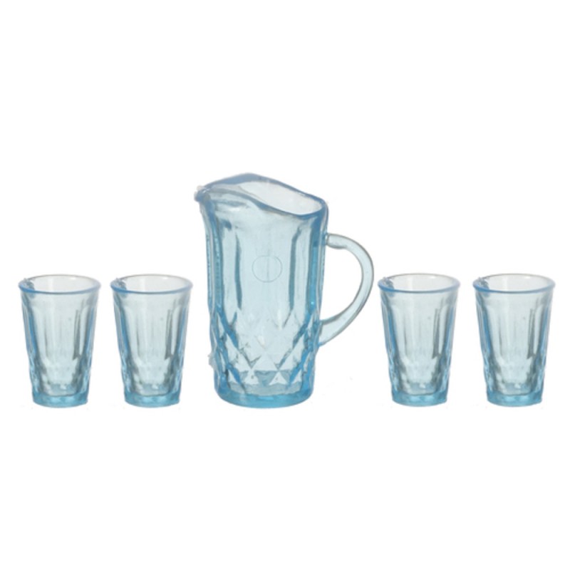 Dolls House Blue Jug & Glasses Set Chrysnbon Miniature Accessory