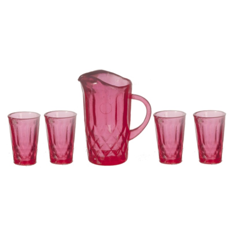 Dolls House Cranberry Jug & Glasses Pitcher Tumblers Miniature Dining Accessory 