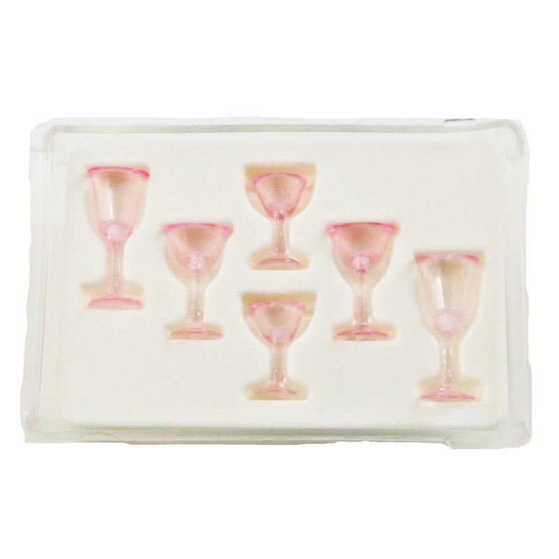 Dolls House Pink Cut Stemware Glasses Set Chrysnbon Dining Room Accessory