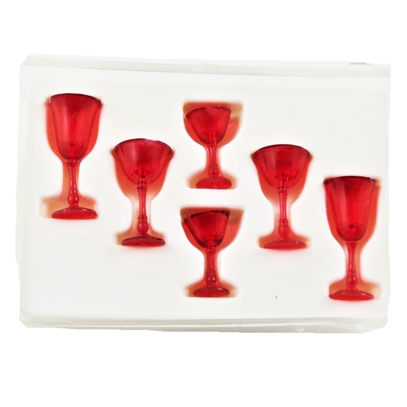 Dolls House Ruby Red Cut Stemware Glasses Set Chrysnbon Dining Accessory