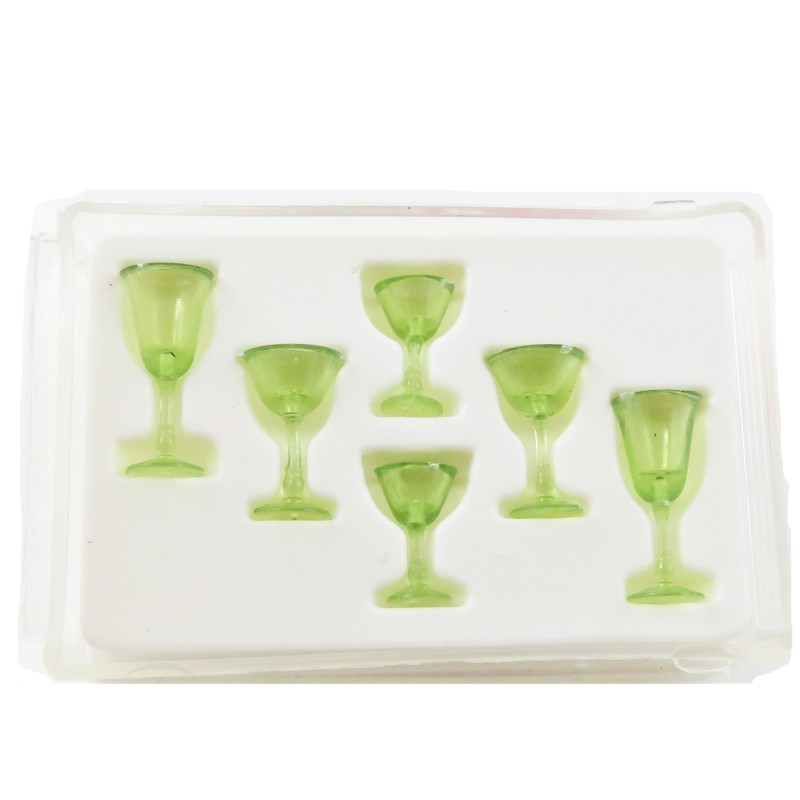 Dolls House Green Cut Stemware Glasses Set Chrysnbon Miniature Dining Accessory