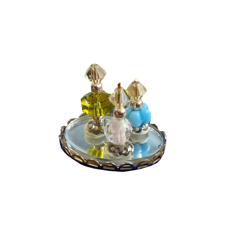 Dolls House Green & Blue Perfume Bottles on Tray Miniature Ladies Accessory 1:12