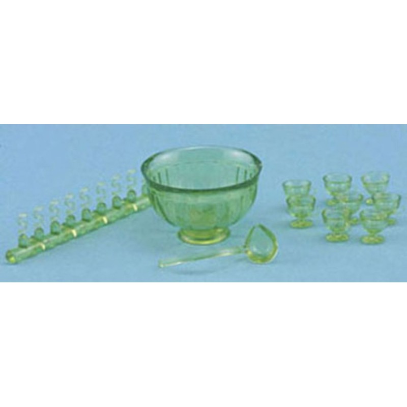 Dolls House Green Punch Bowl Set Chrysnbon Miniature Ornaments