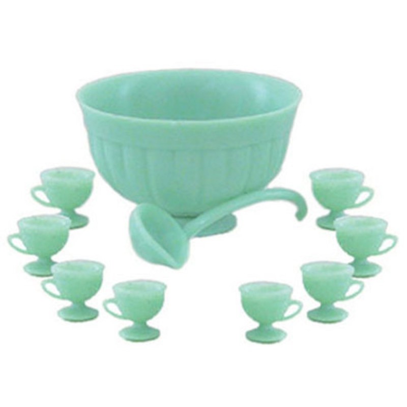 Dolls House Jadite Punch Bowl Set Chrysnbon Dining Room Party Tableware 1:12