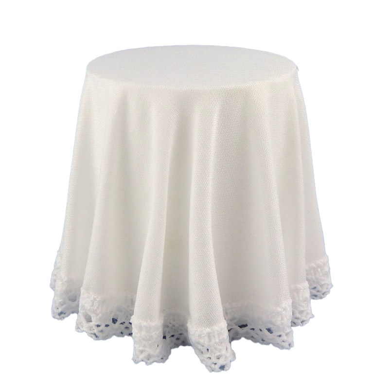 Dolls House Round Skirted Table with White Tablecloth Miniature 1:12 Furniture