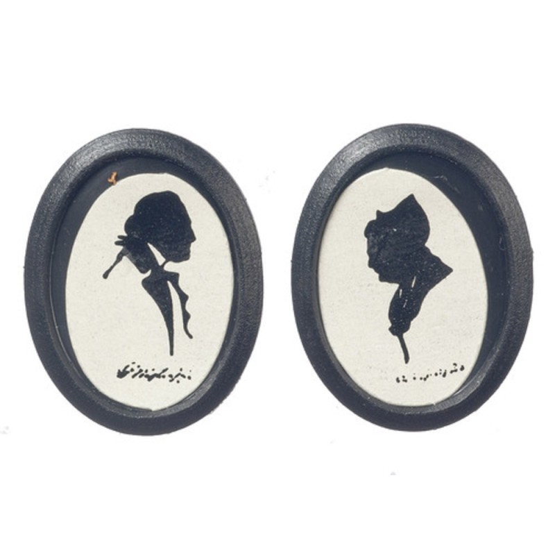 Dolls House Victorian Silhouette Pictures in Black Oval Frame