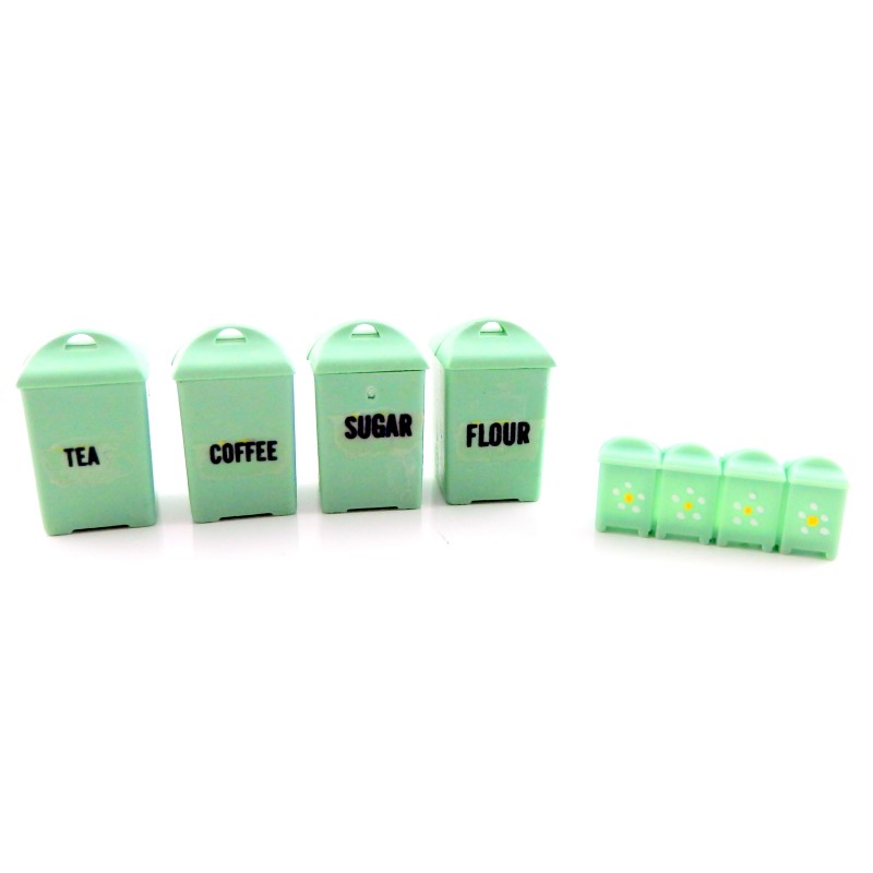 Dolls House Green Canister Set Storage Jars Jadite Miniature Kitchen Accessory