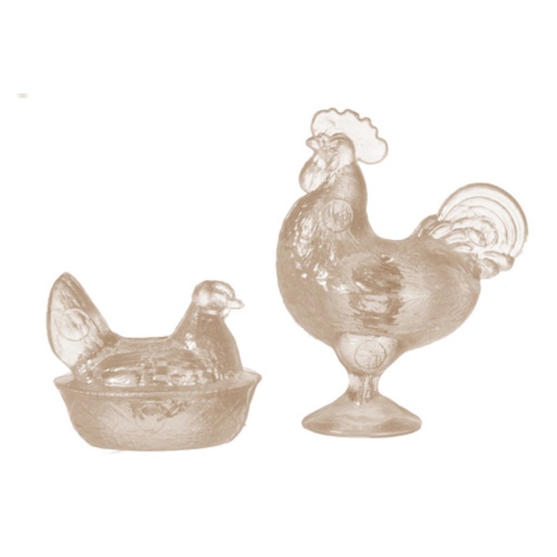 Dolls House Amber Rooster & Nesting Hen Chrysnbon Ornaments 