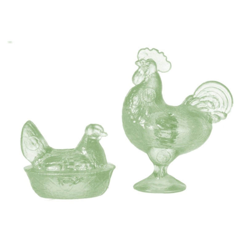 Dolls House Green Rooster & Nesting Hen Chrysnbon Ornaments 