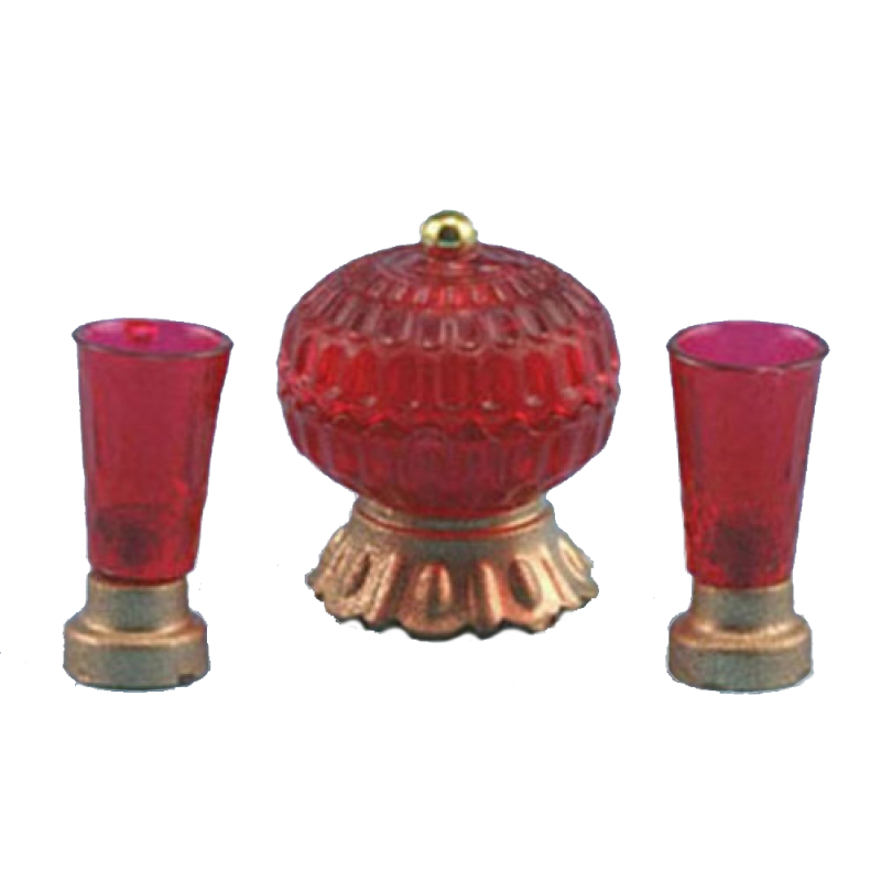 Dolls House Red Dish & Vases Miniature Chrysnbon Ornaments Accessory