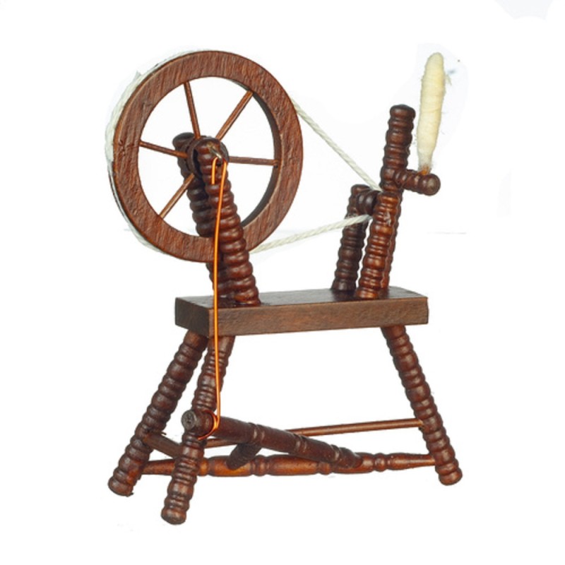 Dolls House Miniature Sewing Room Furniture Walnut Wood Spinning Wheel