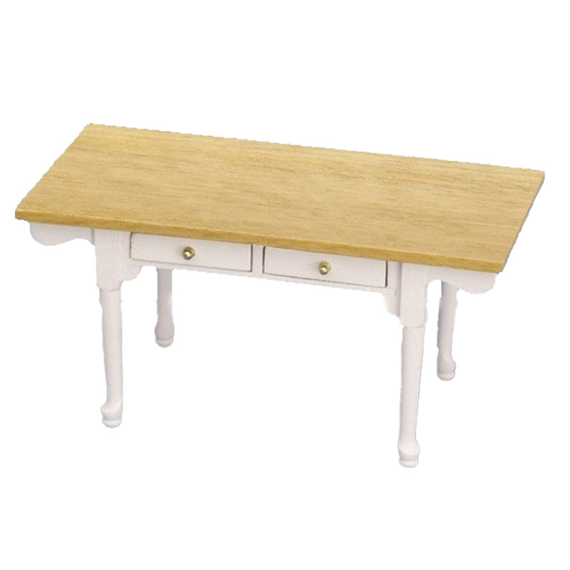 Dolls House White Oak Farmhouse Table Rustic Kitchen Dining Room Furniture