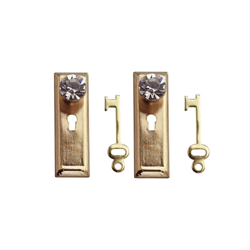 Dolls House Crystal Classic Handles Knobs with Keys Miniature Door Furniture 