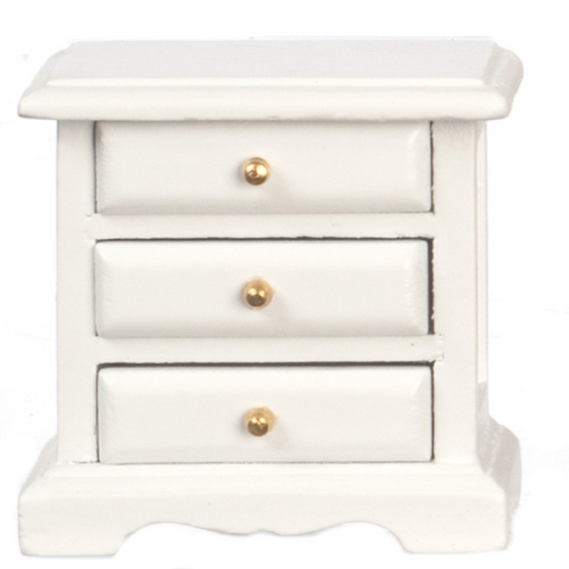 Dolls House White Bedside 3 Drawer Chest Nightstand Miniature Bedroom Furniture