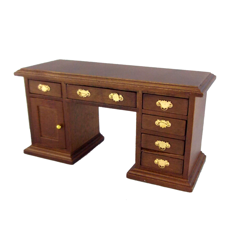 Dolls House Walnut Double Pedestal Kneehole Desk Library Office Study Furniture